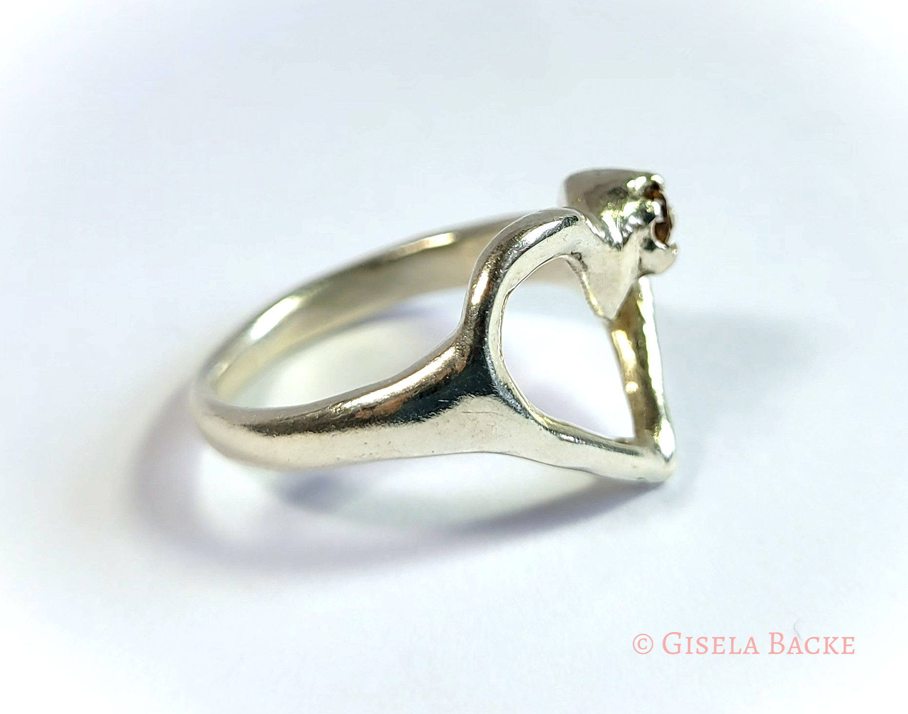 Silberring mit Herz | gelber Zitrin | Größe 17,8 Einzelstück