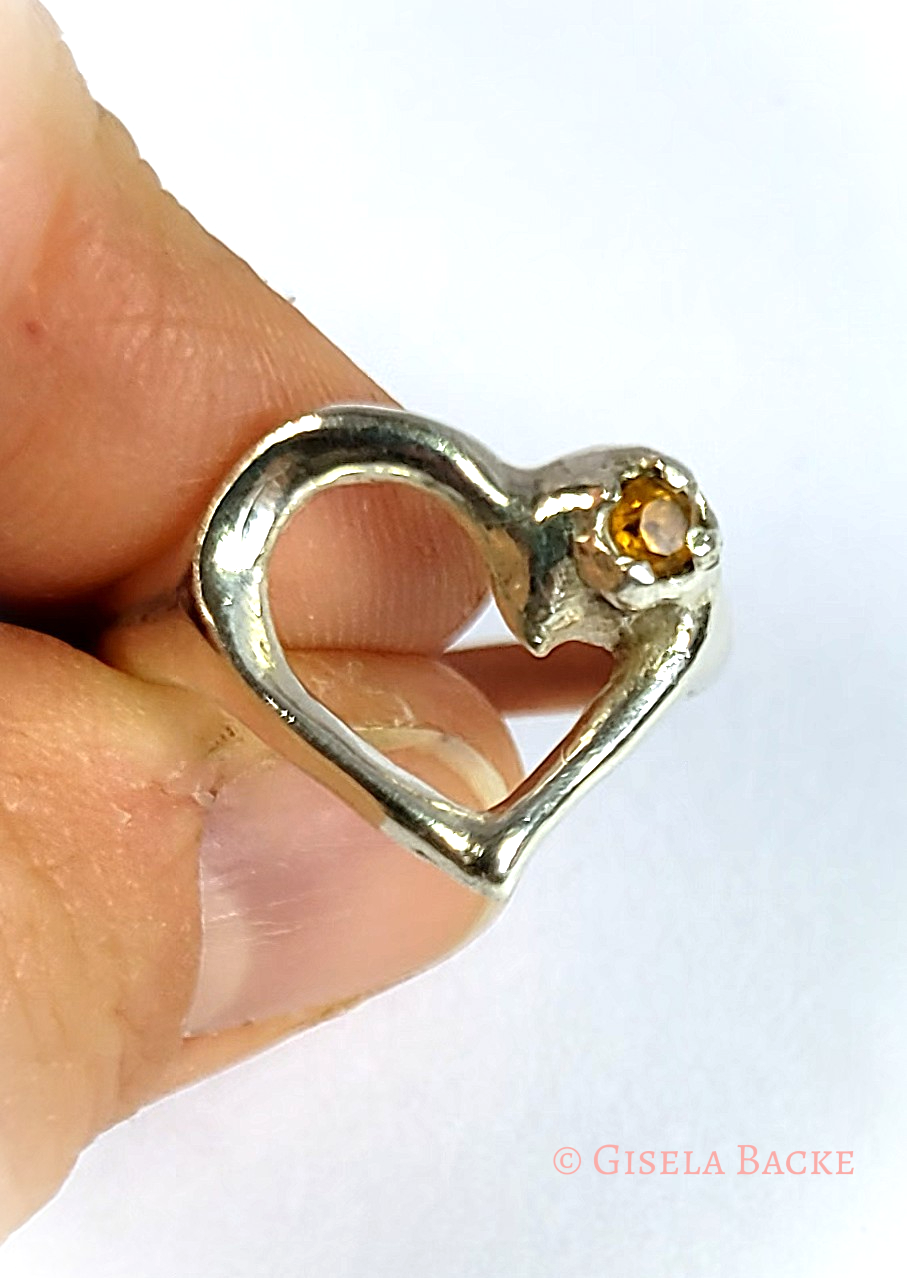 Silberring mit Herz | gelber Zitrin | Größe 17,8 Einzelstück