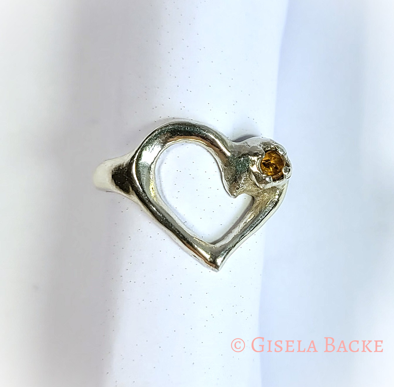 Silberring mit Herz | gelber Zitrin | Größe 17,8 Einzelstück