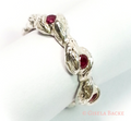 Silberring mit Rosenblättern | 6 rote Zirkonia | Größe 16,5 Unikat
