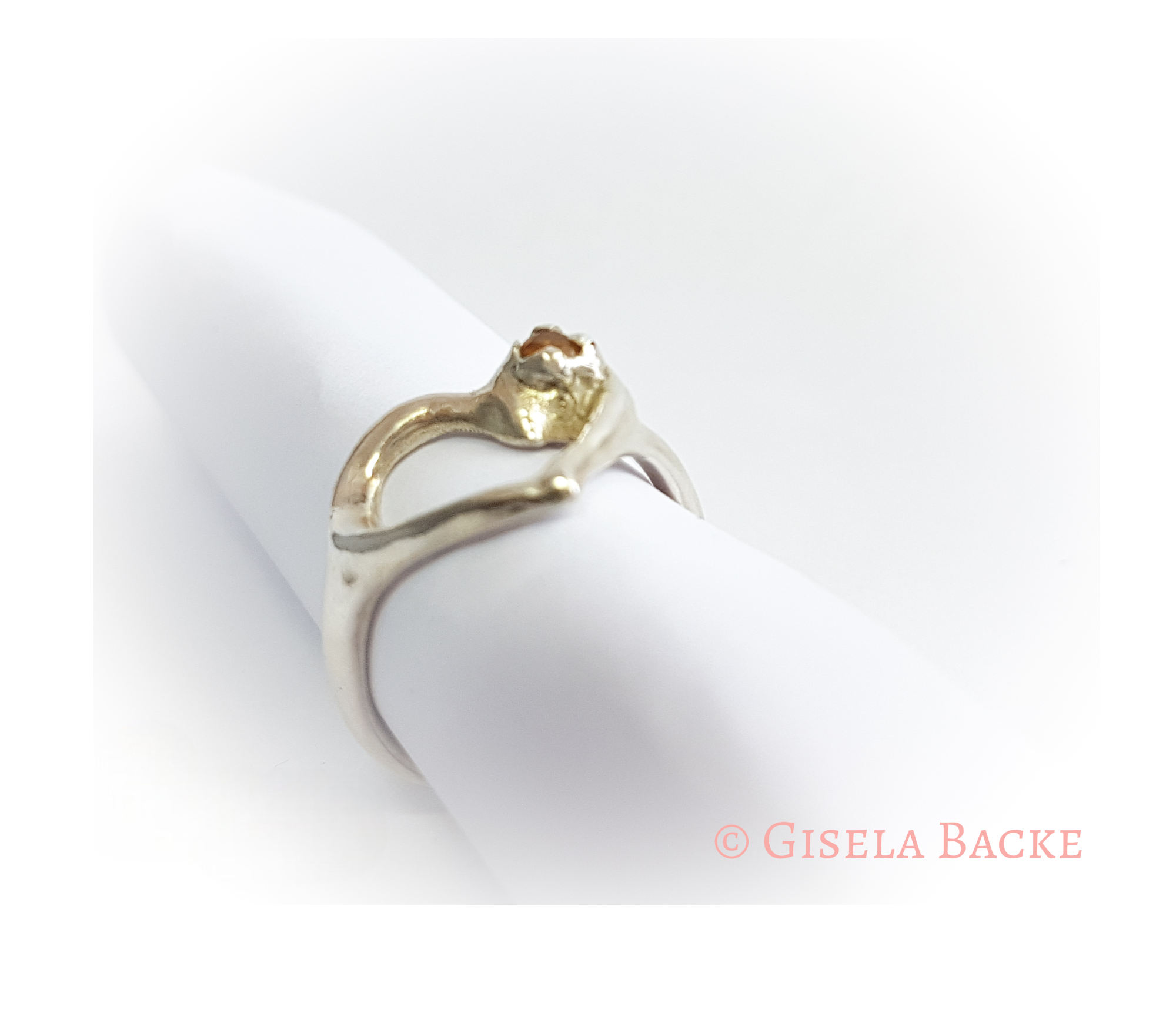 Silberring mit Herz | gelber Zitrin | Größe 17,8 Einzelstück