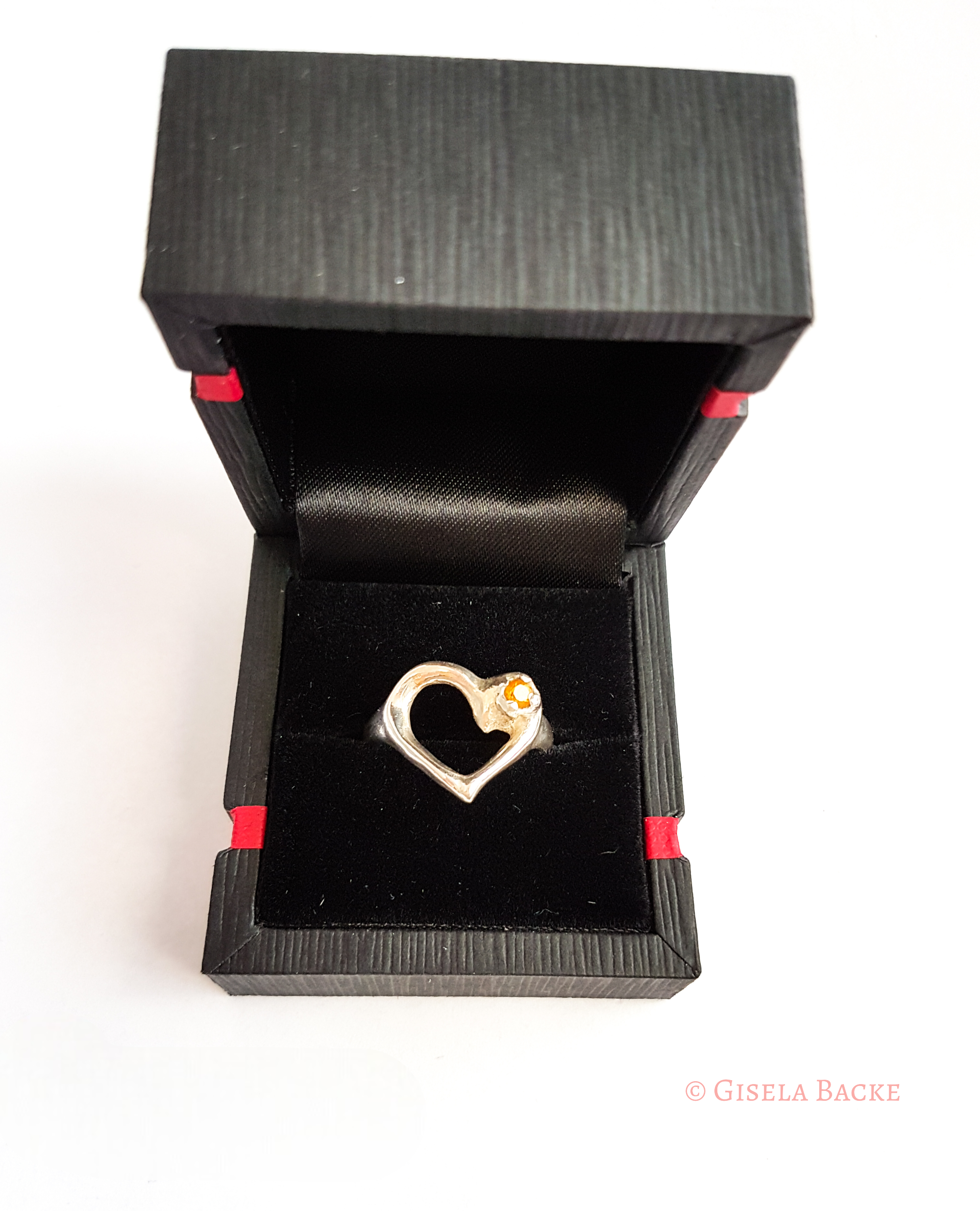 Silberring mit Herz | gelber Zitrin | Größe 17,8 Einzelstück